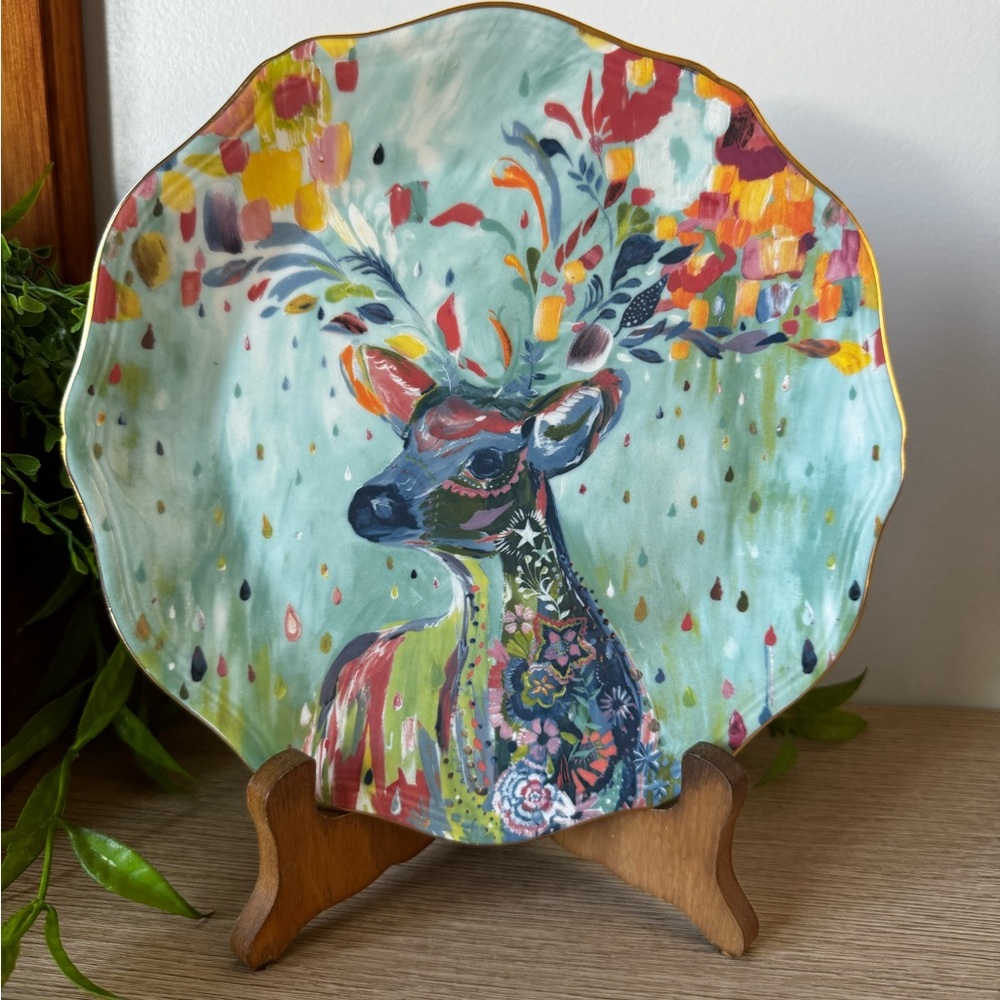 Anthropologie Multicolor Deer Ceramic Plate